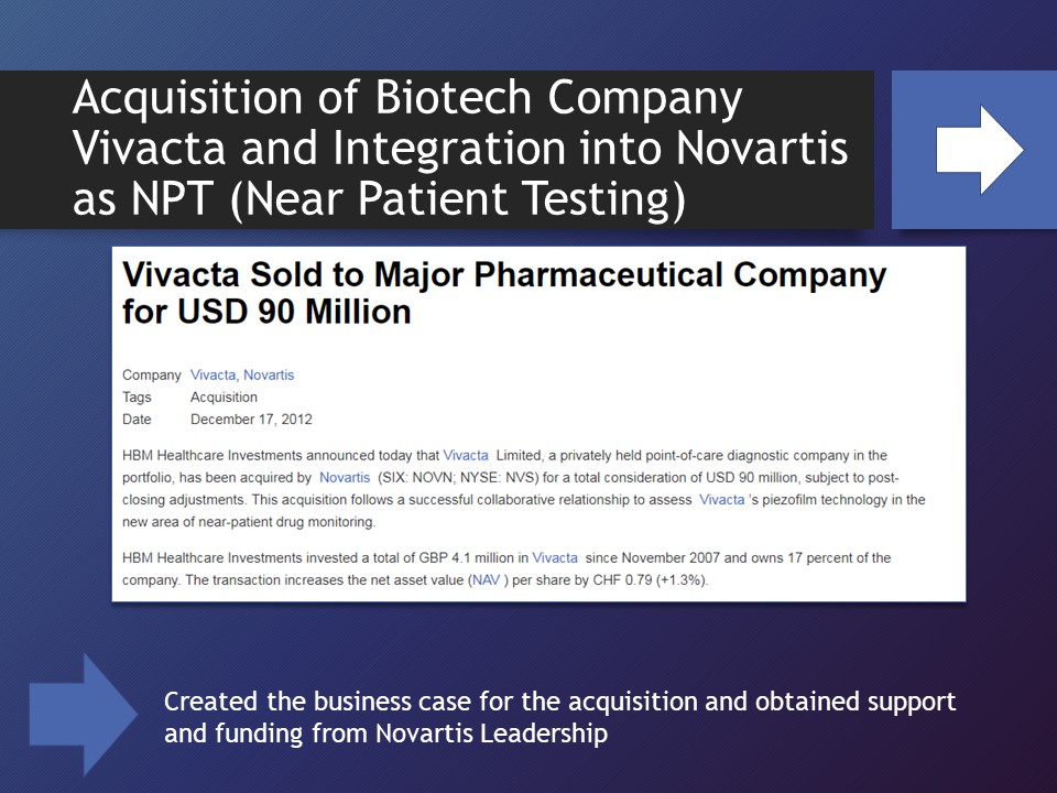Acquisition of Biotech Company Vivacta and Integration into Novartis as NPT (Near Patient Testing)